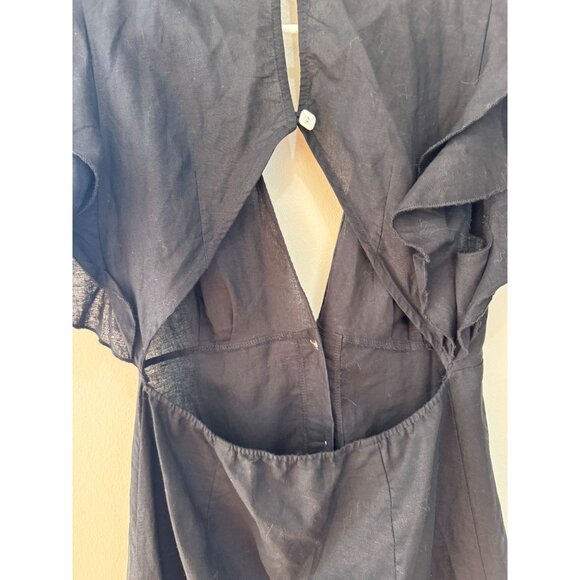 Charlie Holiday Black Ruffled Midi Cover-Up Dress Size 8 Linen Cotton Blend - Picture 8 of 11